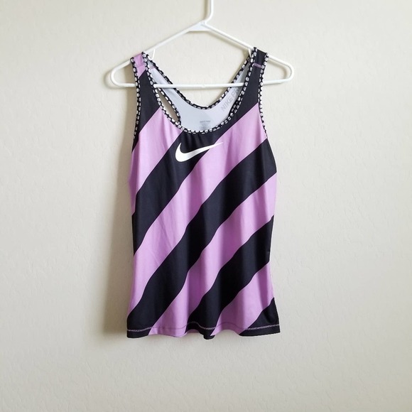 Nike Pro Purple Black Stripe Polka Dot Tank L - Picture 1 of 5